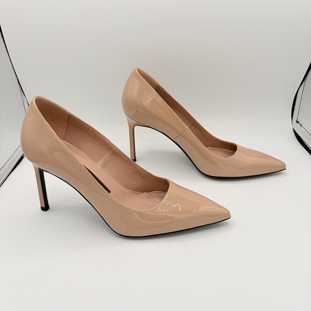 Via Spiga Patent Leather Pumps Size 8 Classic Nude Pointed Toe Stiletto Italy